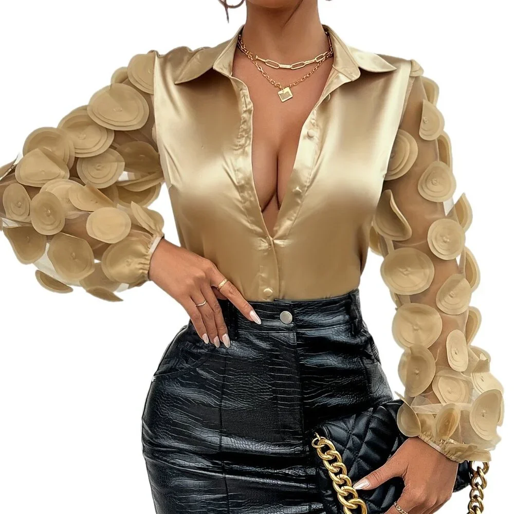 Chic Button Front Long Sleeve Blouse - Picture 1 of 7